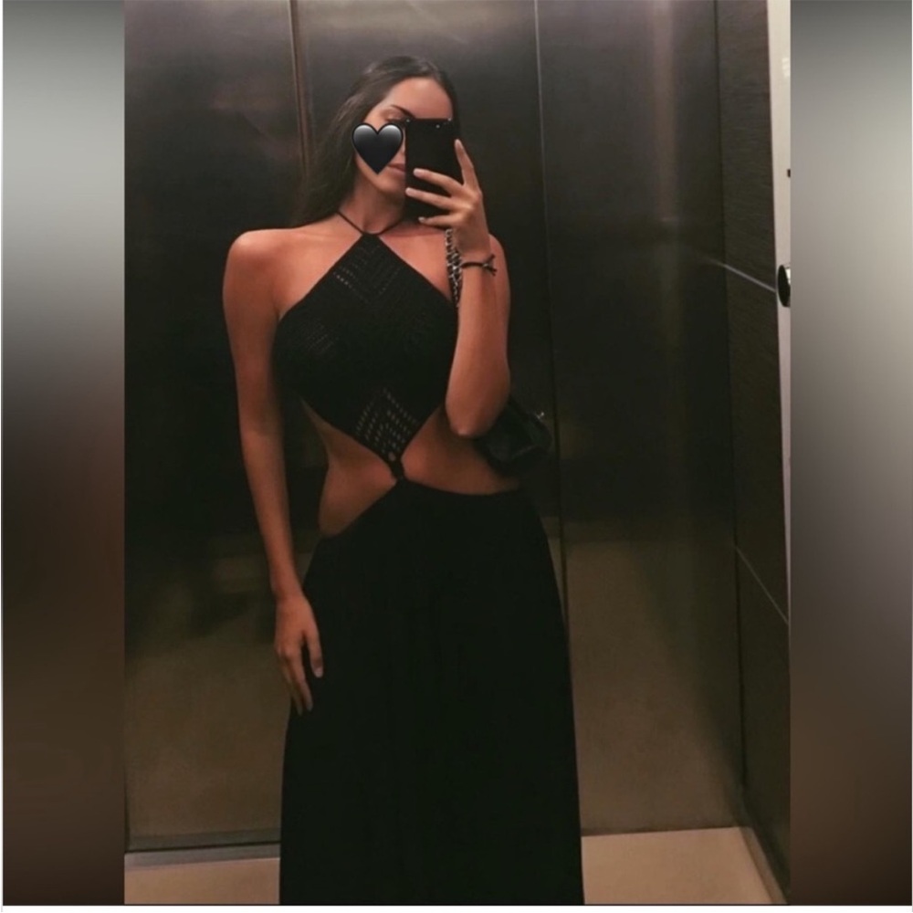 Indah- black open back maxi dress